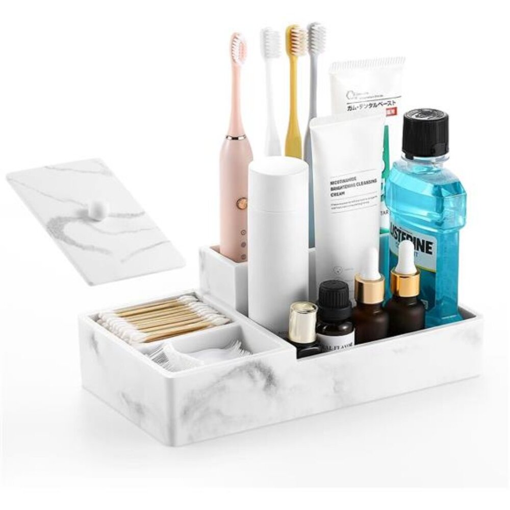 🛁 Elegant Marble Resin Bathroom Organizer – Waterproof, Multi-Compartment Stora
